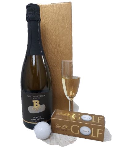 Golf Geschenk mit Sekt und Schokolade